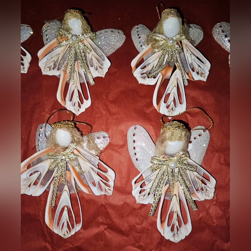 Seashell Folk Art Ornaments Lot Of 10 Beach Ocean Decor Native Angels Phillipine - Picture 4 of 14